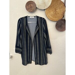 Jones Studio blue and black geometric pattern open-front cardigan Large